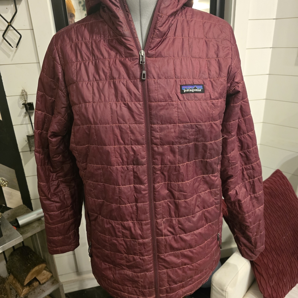 Patagonia Burgundy Quilted Nano Puff With Hood Jacket